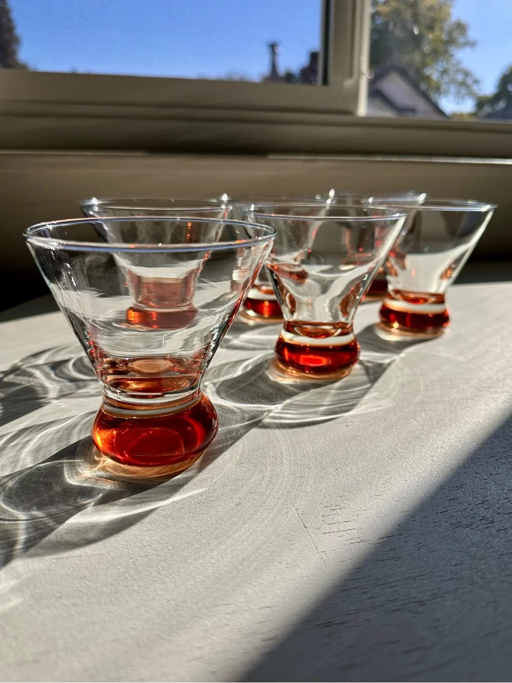 Crate & barrel dizzy martini cocktail glass 8oz drinkware orange base set/6 NWT